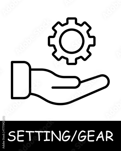 Gear, hand icon. Offer, help, services, tuning, offer users the ability to customize their experience on the platform. Assistance in adjustments and optimization.