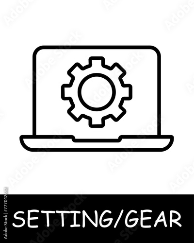 Gear, mechanism icon. Cogwheel, modern technology, laptop, screen, services, tuning, offer users the ability to customize their experience on the platform. Assistance in adjustments and optimization.