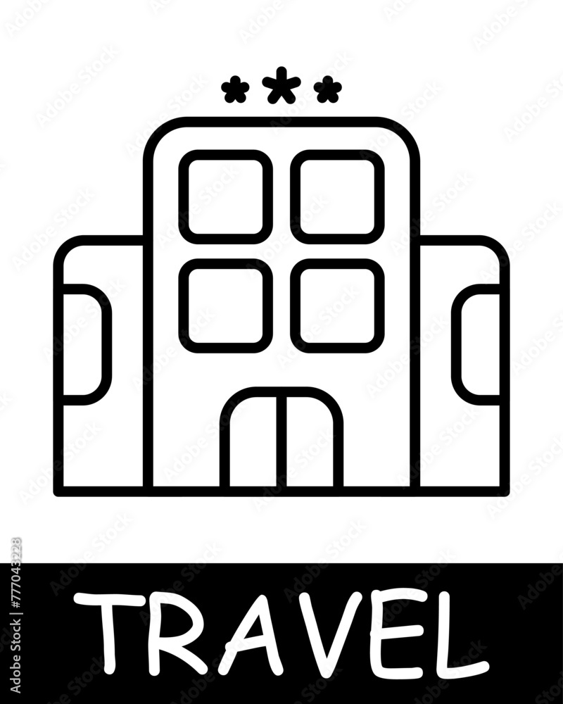 Three star hotel icon. Vacation, building, hostel, travel, enjoy moments of peace and quiet, tranquility and solitude, hobby, recreation. Tourism and wandering concept. Three star hotel icon. Vacation, building, hostel, travel, enjoy moments of peace and quiet, tranquility and solitude, hobby, recreation. Tourism and wandering concept.
