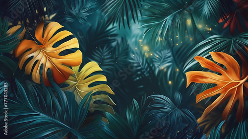 Summer tropical leaves background
