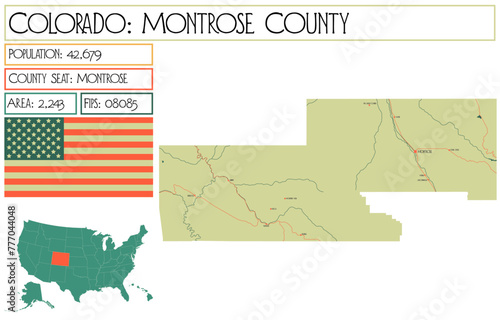 Large and detailed map of Montrose County in Colorado USA.