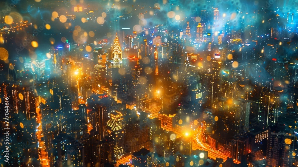 A glittering sea of lights as seen from above showcases the grandeur and extravagance of a citys nightlife.