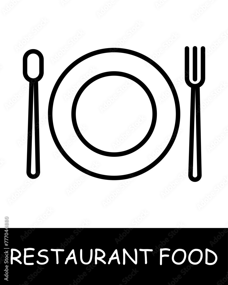 Restaurant dish, cutlery icon. Plate, fork, spoon, gourmet craftsmanship, culinary creativity, simplicity, silhouette, snack, gourmet food. Delicious, unusual food concept. Restaurant dish, cutlery icon. Plate, fork, spoon, gourmet craftsmanship, culinary creativity, simplicity, silhouette, snack, gourmet food. Delicious, unusual food concept.