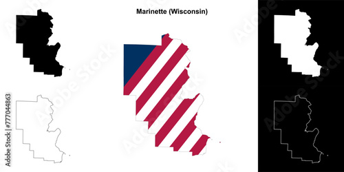 Marinette County (Wisconsin) outline map set photo