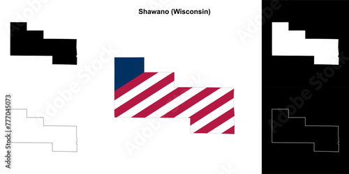 Shawano County (Wisconsin) outline map set photo