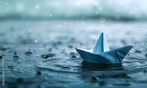 paper boat floats on a serene water surface, Generative AI 