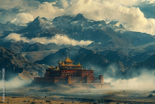 The majestic Lama Temple situated on the Tibetan plateau, its spiritual aura captured. photo