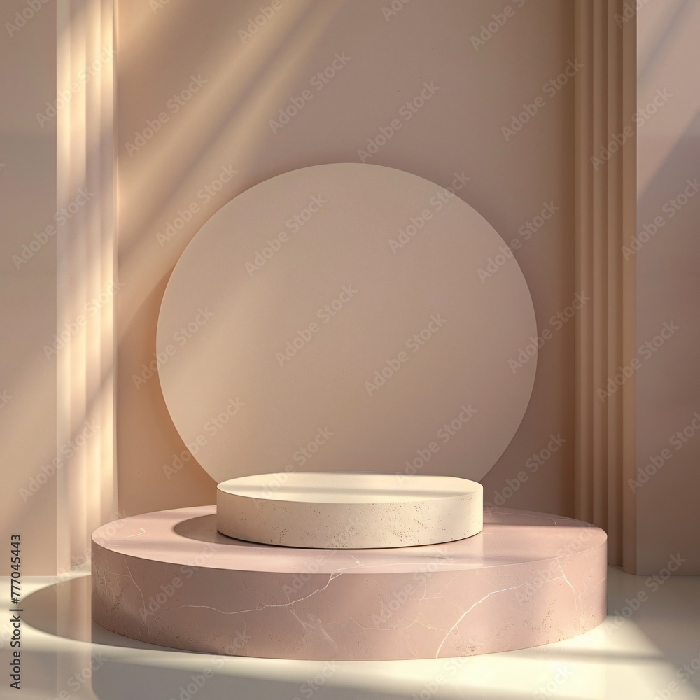 Modern Circular Stone Pedestal with Warm Light Modern Circular Stone Pedestal with Warm Light