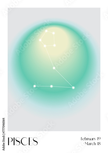 Aura Gradient Zodiac poster. Pisces Wall Art. Y2k style blurred gradient. Astrology print. Colourful spiritual poster. Futurism vector art. Print, wallpaper, web template.