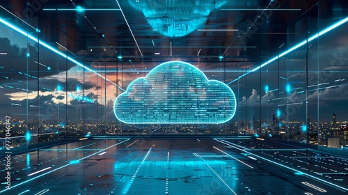 Futuristic Cloud Computing Concept Over City Skyline © Tackey