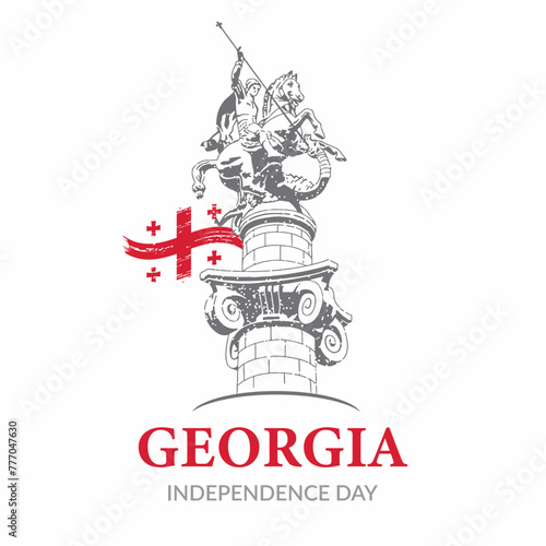 VECTORS. Editable banner for Georgia Independence Day, May 26. Freedom Monument, Saint George Statue