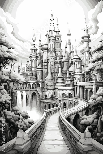 Adobe IA bustling amusement park with rides coloring page