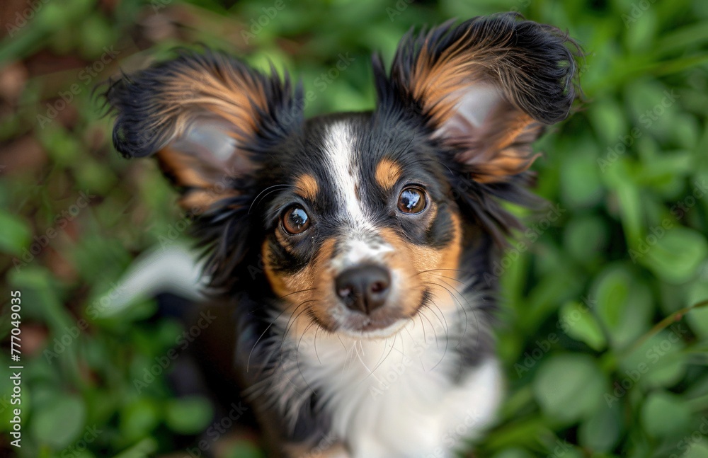 A Cute Puppy's Joyful Expression in a Field of Grass Generative AI