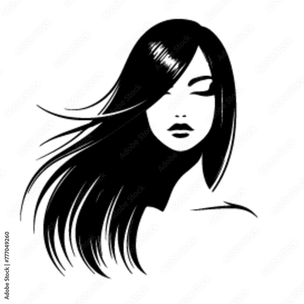 minimalist Fashion woman with straight long shiny hair. Beauty and hair care vector black color silhouette, Black color silhouette png white background new-08