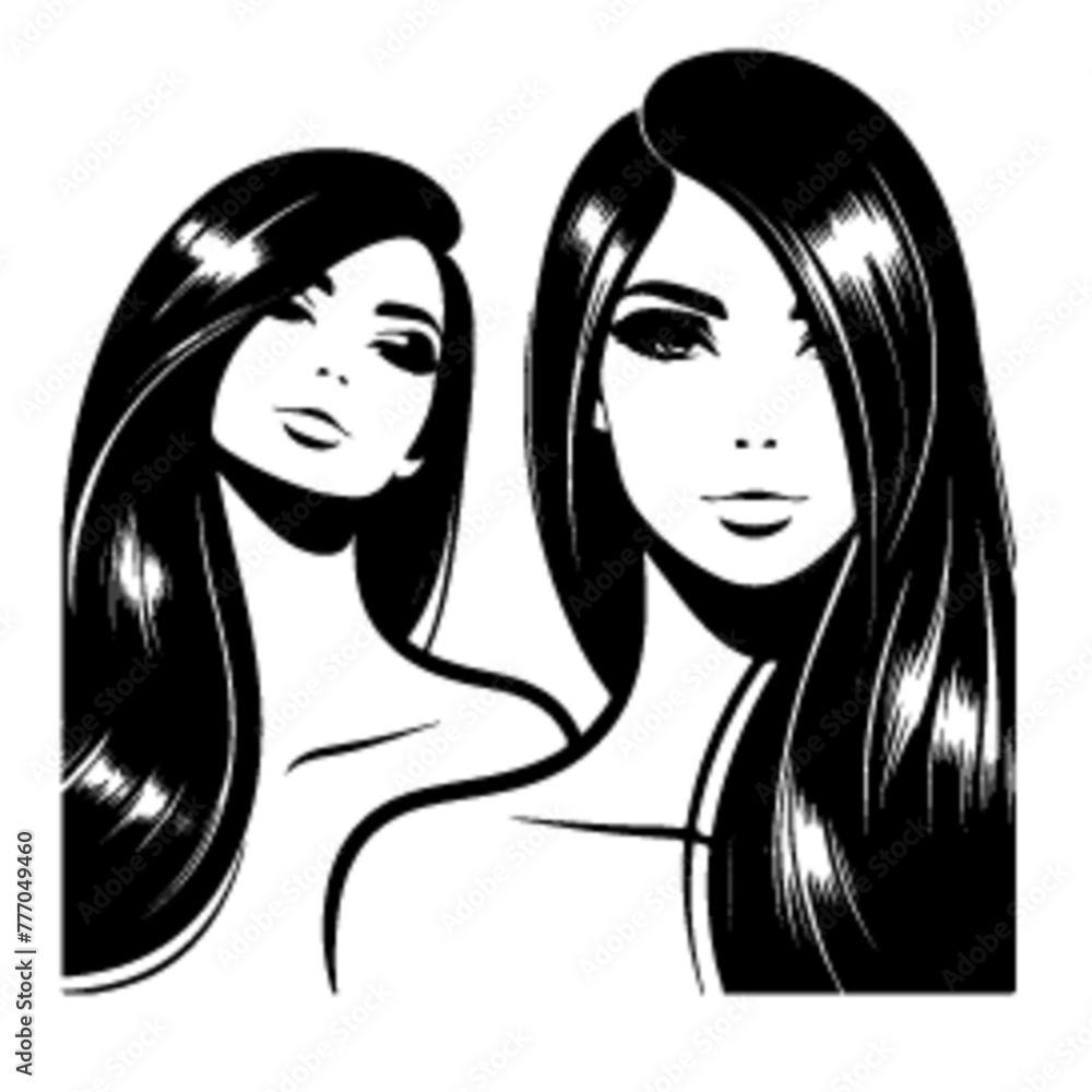 minimalist Fashion woman with straight long shiny hair. Beauty and hair care vector black color silhouette, Black color silhouette png white background new-23