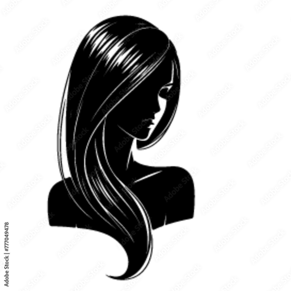 minimalist Fashion woman with straight long shiny hair. Beauty and hair care vector black color silhouette, Black color silhouette png white background new-27