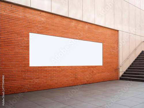 Billboard Banner signage mock up Media display on brick wall with stairs © VTT Studio