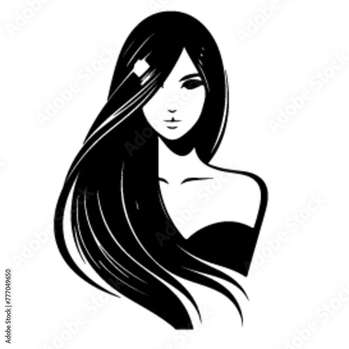 minimalist Fashion woman with straight long shiny hair. Beauty and hair care vector black color silhouette, Black color silhouette png white background new-37