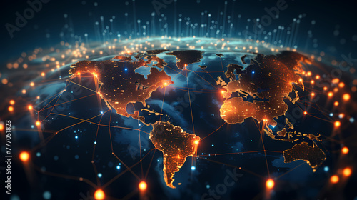 Abstract world map concept - global business network and connections, international data transfer and cyber technology.