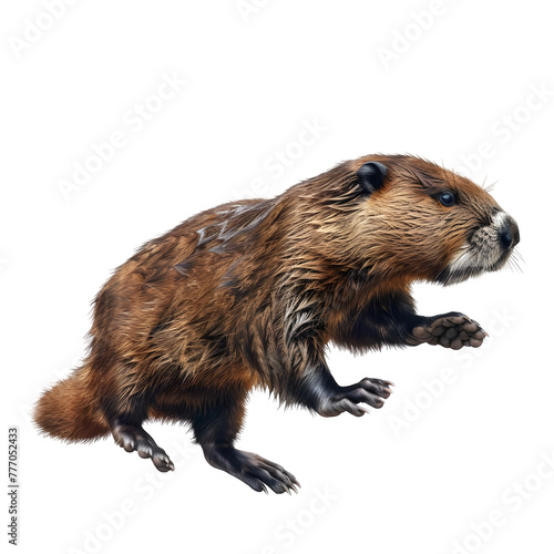 north american beaver in motion isolated white background