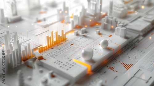 A 3D graph chart that illustrates the concept of investment planning and reporting. Using digital augmented reality, data finance analyzes the profitability of working companies