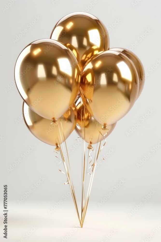 Gold Metal Celebration: 3D Golden Balloons Isolated on White for Birthday Gift or Party Decoration Gold Metal Celebration: 3D Golden Balloons Isolated on White for Birthday Gift or Party Decoration