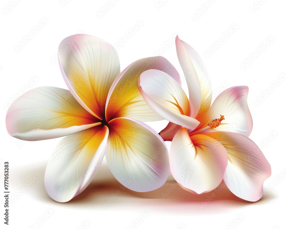Isolated Frangipani Flowers on White Background - Perfect Floral Design Element for Symbolic Couple Representation Isolated Frangipani Flowers on White Background - Perfect Floral Design Element for Symbolic Couple Representation