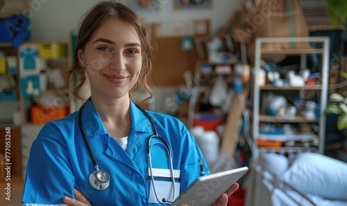 Smiling female paramedic wi...