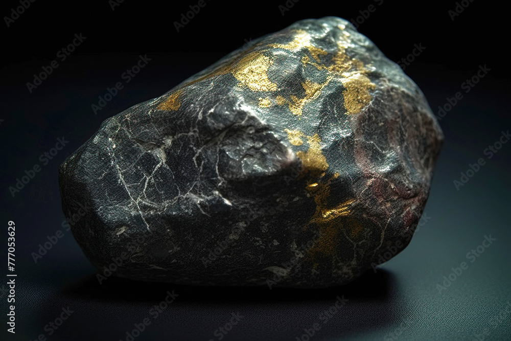 Roscoelite is a rare precious natural stone on a black background. AI generated. Header banner mockup with space. Roscoelite is a rare precious natural stone on a black background. AI generated. Header banner mockup with space.