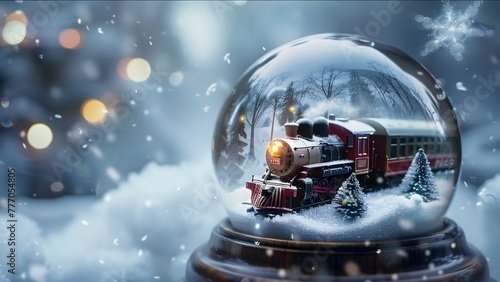 a snow globe with a train inside