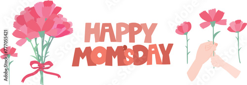 Happy Mother's Day font design with carnation bouquet collection, Happy Mother's Day.