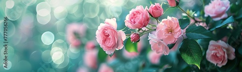 Blossoming Beauty A Close-up of Pink Roses in Full Bloom Generative AI