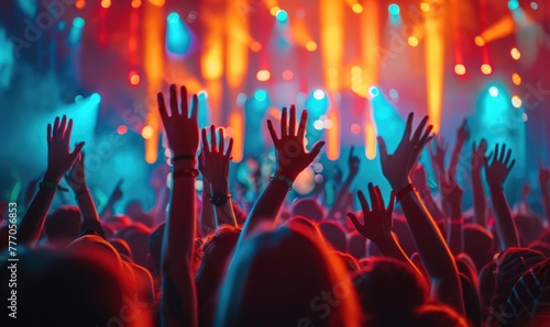 People at a concert waving ...