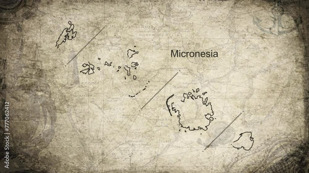 Micronesia map drawn on a cartography background sheet of paper Micronesia map drawn on a cartography background sheet of paper