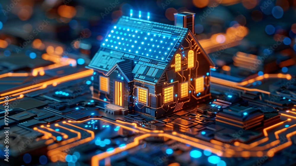 Futuristic House in a Cybernetic Cityscape Generative AI Futuristic House in a Cybernetic Cityscape Generative AI