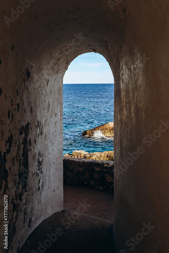 Arch on a path along the seashore in the commune of Cap d'Ail, in the south of France