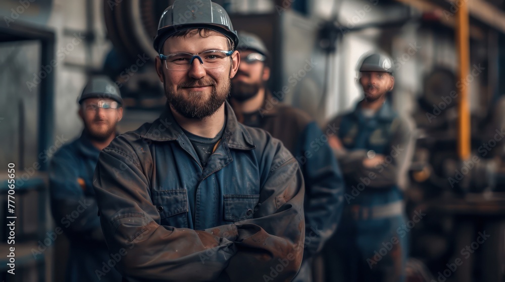 A Portrait of a mechanical production team full of quality skills in maintenance and training of industrial workers. A Portrait of a mechanical production team full of quality skills in maintenance and training of industrial workers.