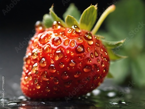 A cluster of ripe strawberries on a green plant