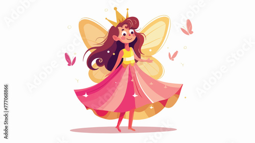 Cartoon fairy princess with robe flat vector isolated