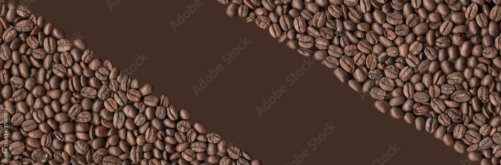 Obraz premium Wide coffee beans background with copy space