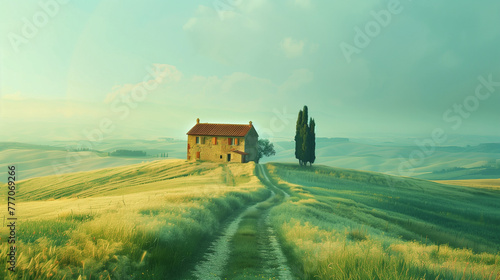 Idyllic Tuscan Countryside Farmhouse at Sunrise