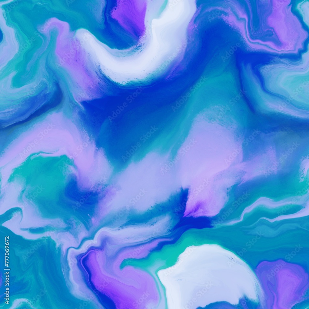 Obraz premium Abstract Hand Drawing Digital Watercolor Painting Liquid Fluid Wavy Marble Seamless Pattern Batik Background