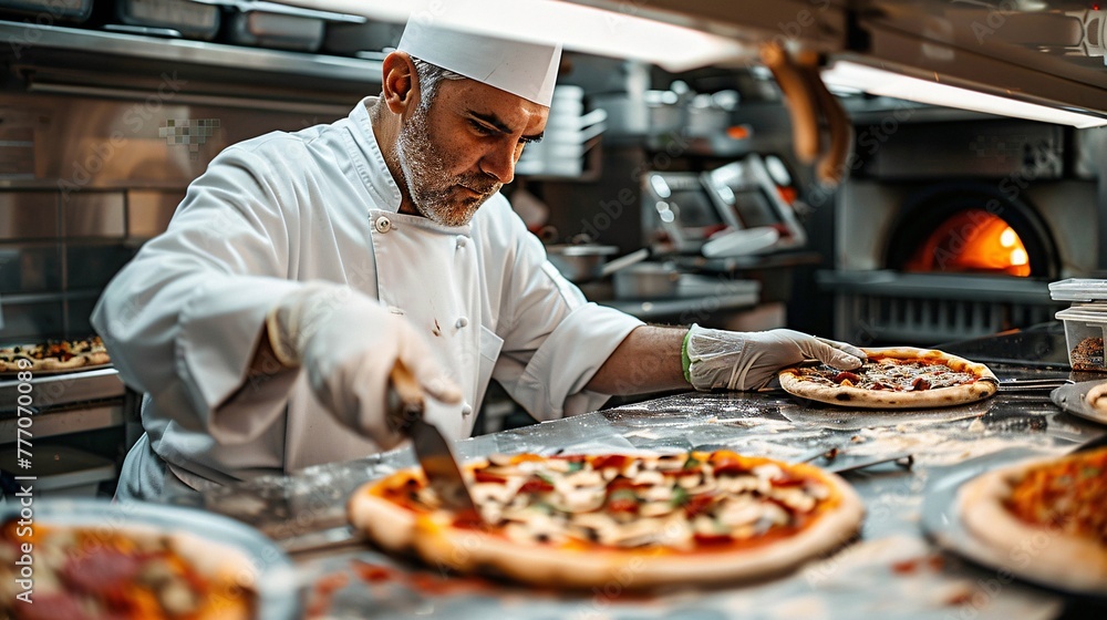 Culinary Craftsmanship A Chef's Artistic Pizza Preparation Generative AI