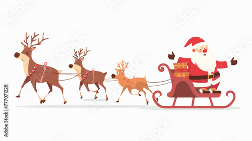 Cartoon funny Santa in his Christmas sled being pulled