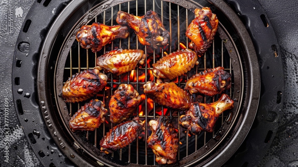 Φωτογραφία Crispy golden chicken wings frying in sizzling oil, skin glistening with a tempt