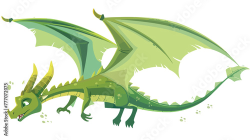 Cartoon green dragon flying flat vector isolated on white © Jasmin