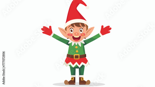 Cartoon happy Christmas elf flat vector isolated on white © Jasmin