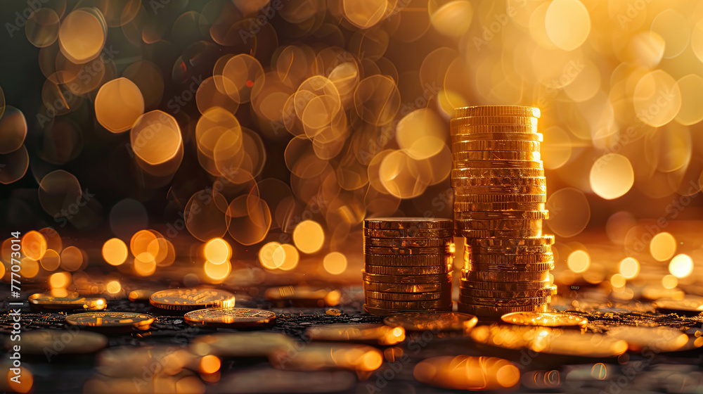 coins on gold bokeh background coins on gold bokeh background