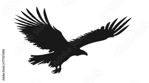 Silhouette flying eagle isolated on white background