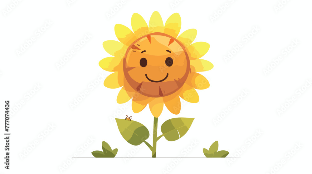 Cartoon happy sunflower flat vector isolated on white